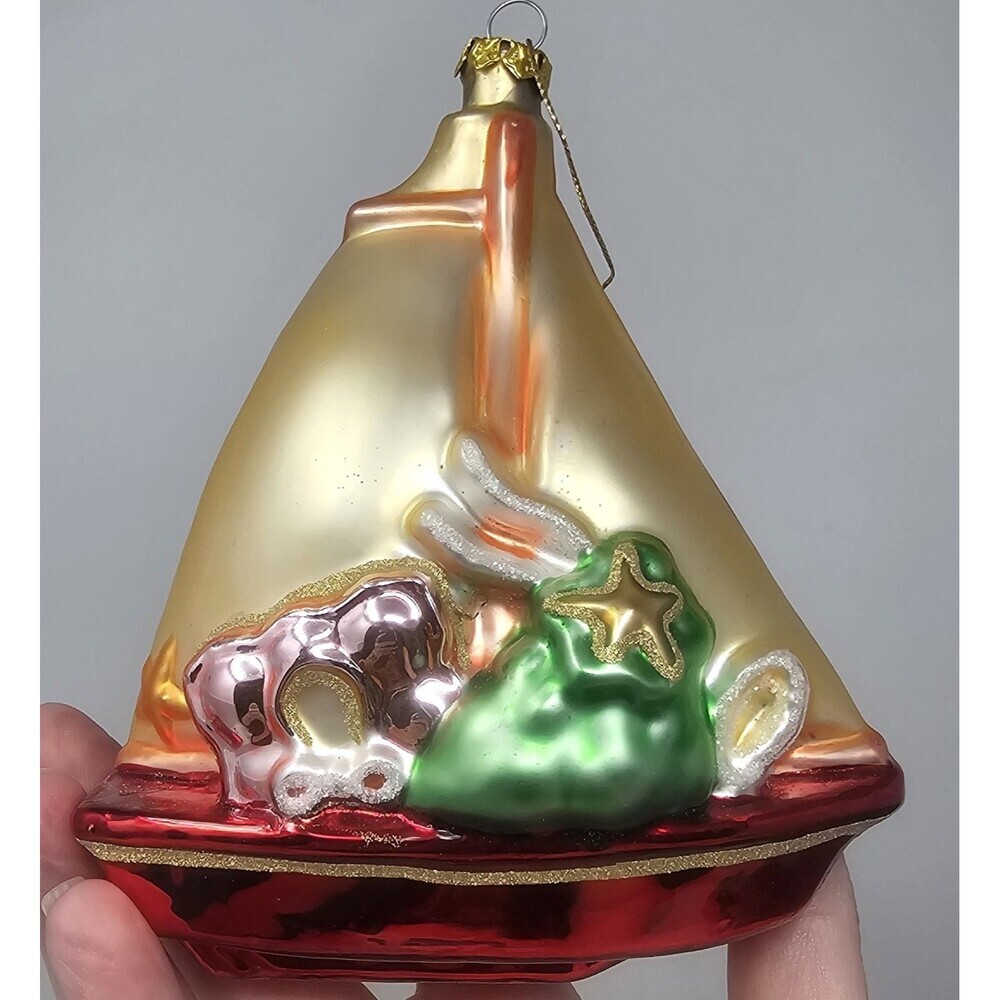 Kurt Adler Polonaise Sailor Santa Glass Ornament Hand Blown Nautical Boat - Picture 6 of 11